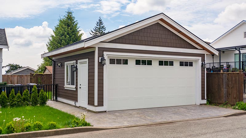 Detached garage being checked while performing home inspection services 